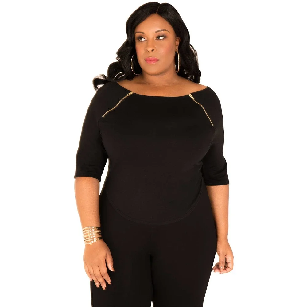 NWT Poetic Justice 3/4 sleeve blouse with Gold Zipper at declate plus size 2x - Picture 1 of 6